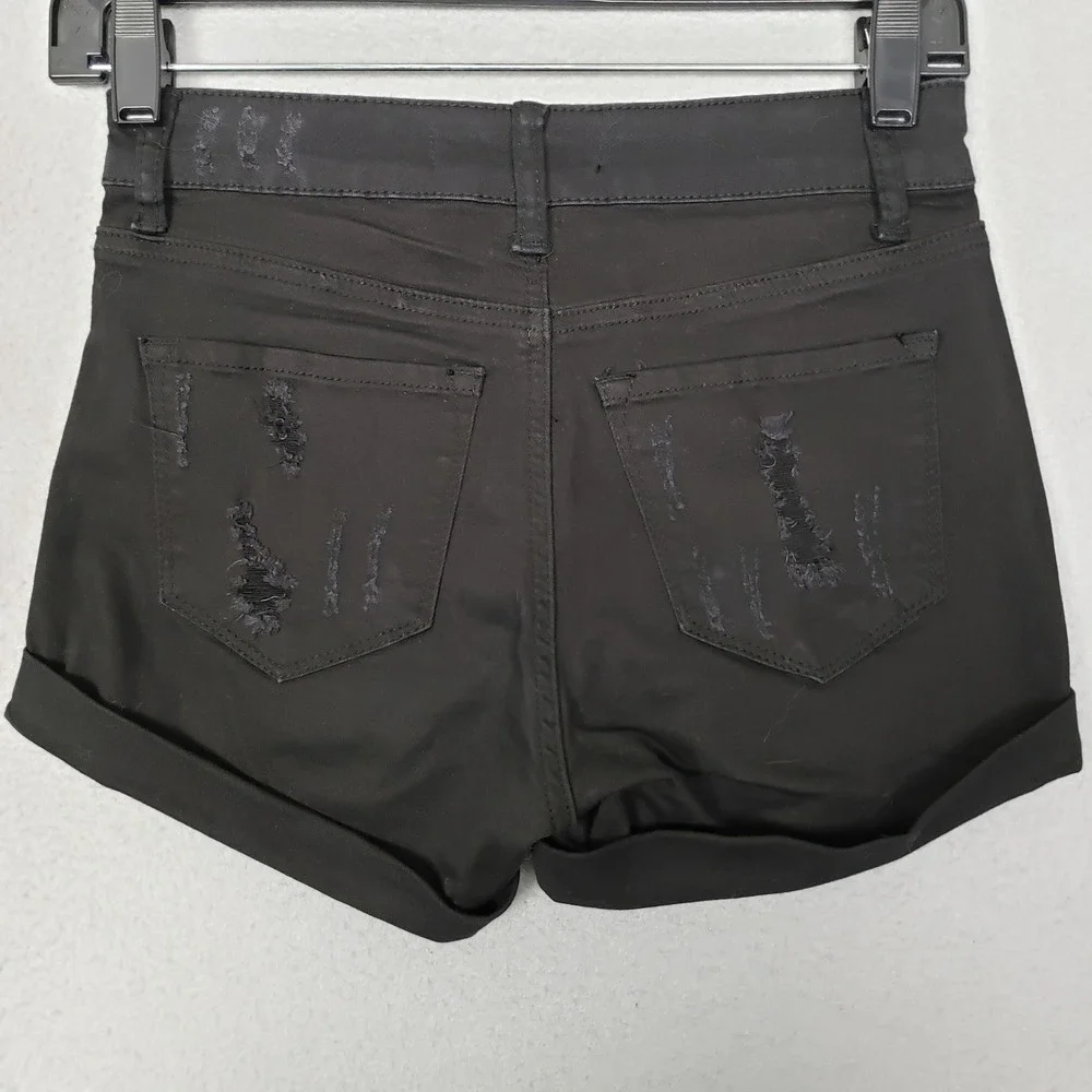 KanCan Rolled Cuff Black Shorts Distressed Grunge Indie Sleeze Punk Size 25